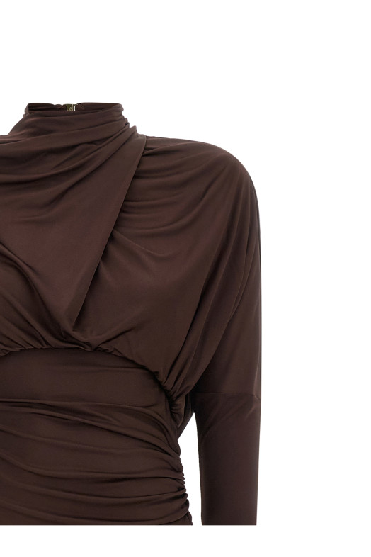 Платье из джерси с драпировкой, коричневое BALMAIN DR0000000082A51