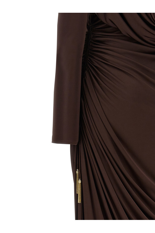 Платье из джерси с драпировкой, коричневое BALMAIN DR0000000082A51