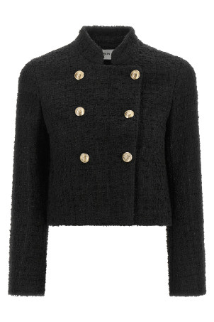 Double-breasted Tweed Short Jacket  Black
