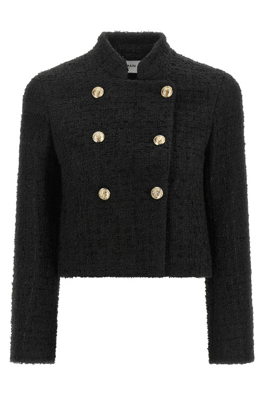 Double-breasted Tweed Short Jacket  Black