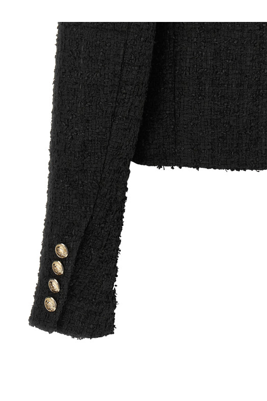 Double-breasted Tweed Short Jacket  Black