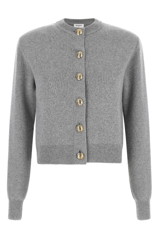 Кардиган із круглою горловиною та скульптурними ґудзиками, сірий BALMAIN CA0000000013C08