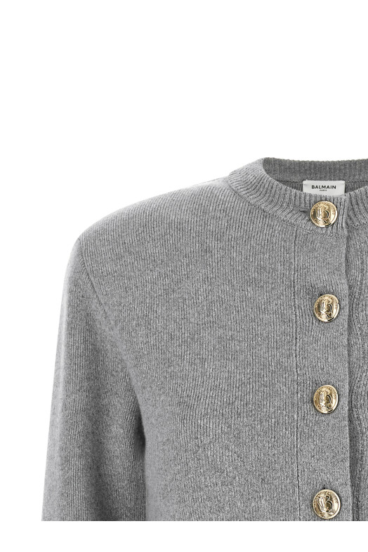 Кардиган із круглою горловиною та скульптурними ґудзиками, сірий BALMAIN CA0000000013C08