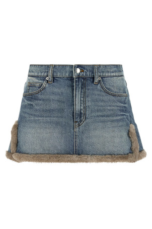 Denim skirt with fur hem Blue