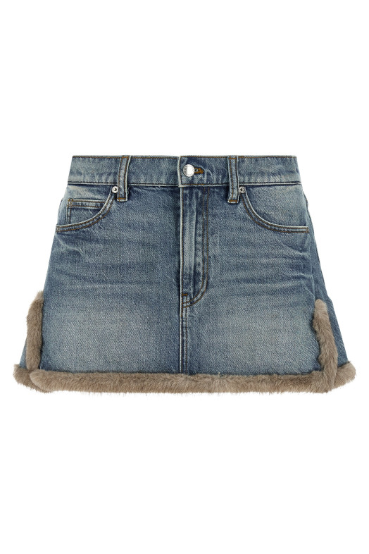 Denim skirt with fur hem Blue