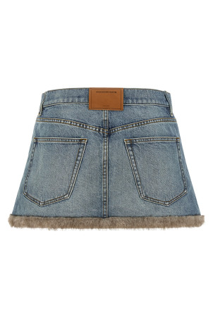Denim skirt with fur hem Blue