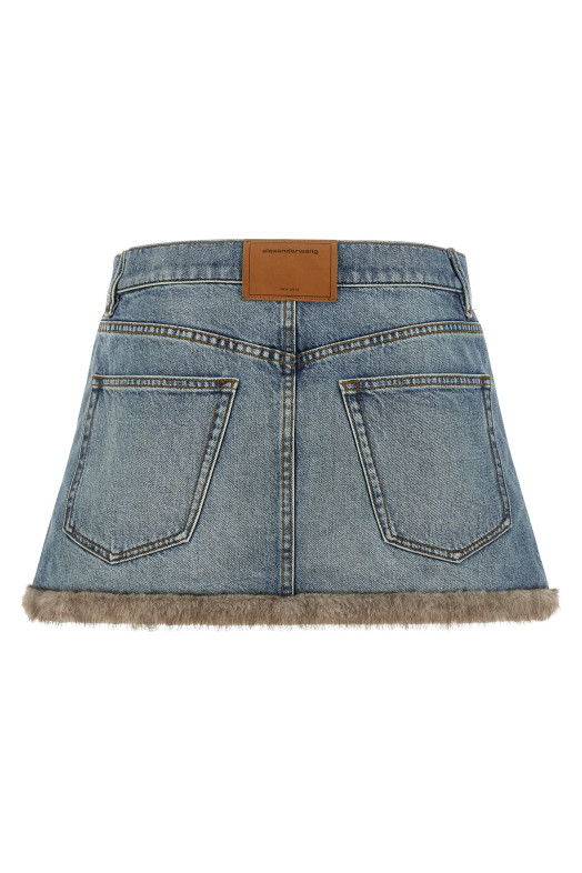 Denim skirt with fur hem Blue