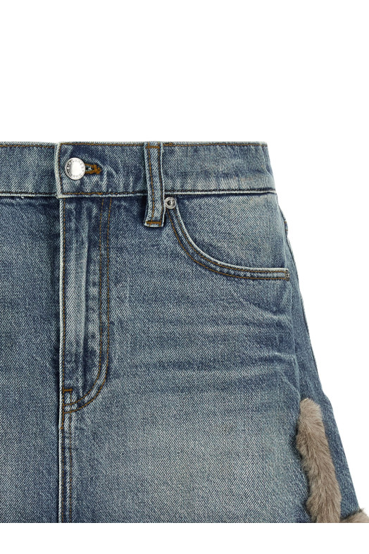 Denim skirt with fur hem Blue