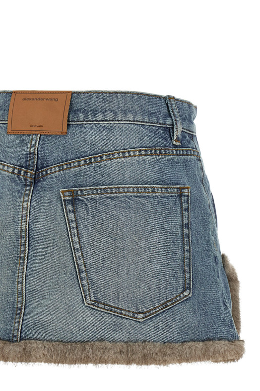 Denim skirt with fur hem Blue