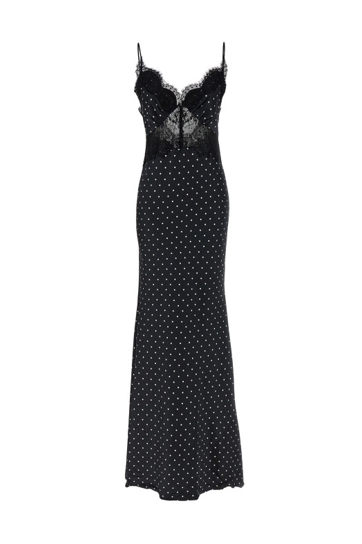 'Polka Dot Satin Lace Maxi' dress Black-grey