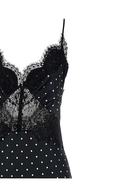 'Polka Dot Satin Lace Maxi' dress Black-grey