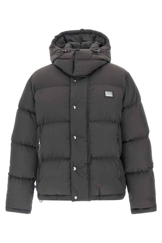 Куртка-пуховик з логотипом у вигляді нашивки, сіра DOLCE & GABBANA G9BRFTFUS28N0636