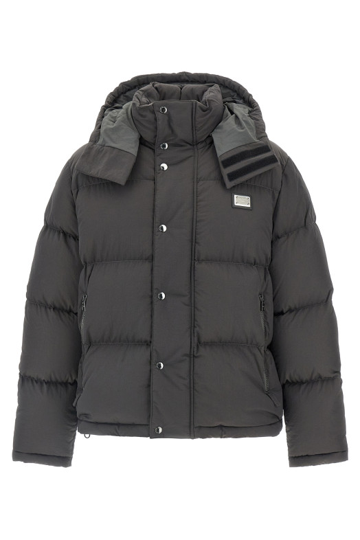 Куртка-пуховик з логотипом у вигляді нашивки, сіра DOLCE & GABBANA G9BRFTFUS28N0636