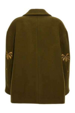 Пальто с вышивкой, зелёное PALM ANGELS PWER021F23FAB00156765676