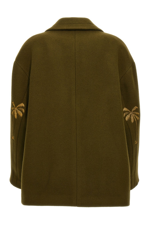 Пальто с вышивкой, зелёное PALM ANGELS PWER021F23FAB00156765676