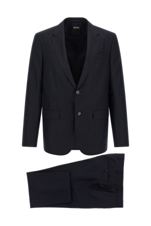 Фланелевое платье в тонкую полоску, синее ZEGNA 422070A422FT2Y7