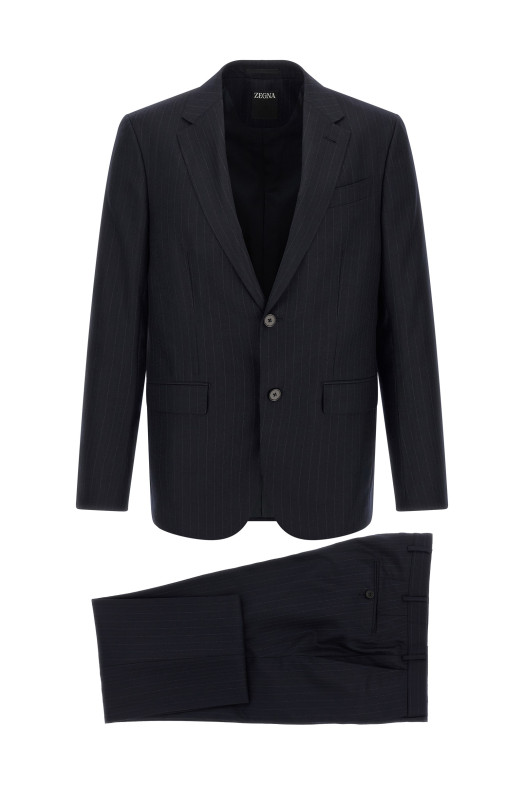 Фланелевое платье в тонкую полоску, синее ZEGNA 422070A422FT2Y7