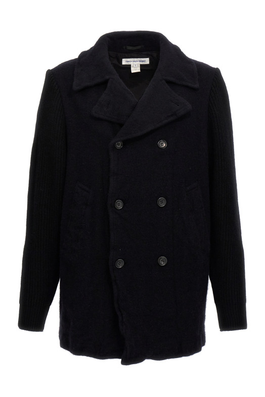 Двубортное шерстяное пальто синего цвета COMME DES GARCONS SHIRT FNC501W241