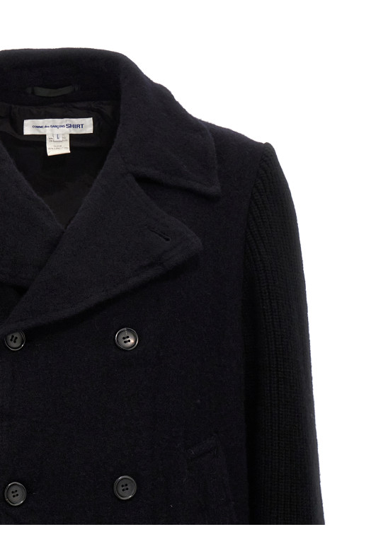 Двубортное шерстяное пальто синего цвета COMME DES GARCONS SHIRT FNC501W241