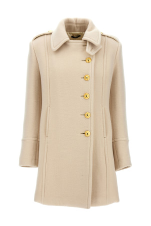Single-breasted wool coat White