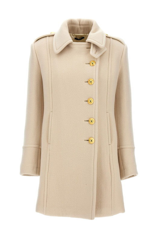 Single-breasted wool coat White