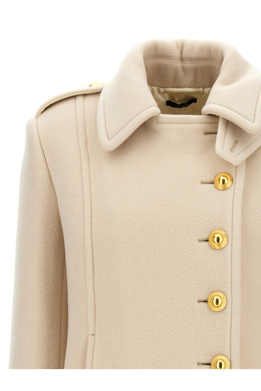 Single-breasted wool coat White