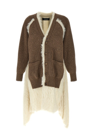 Two-material cardigan Brown