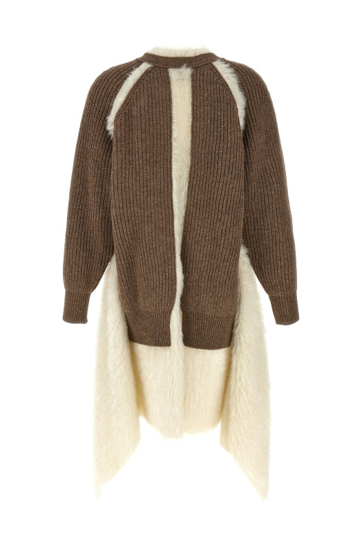 Two-material cardigan Brown