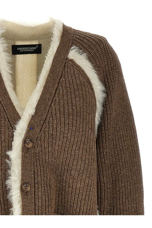 Two-material cardigan Brown