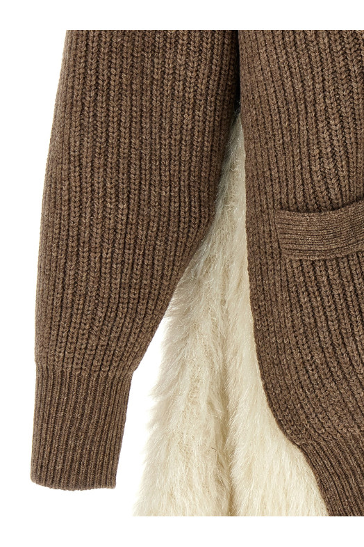Two-material cardigan Brown