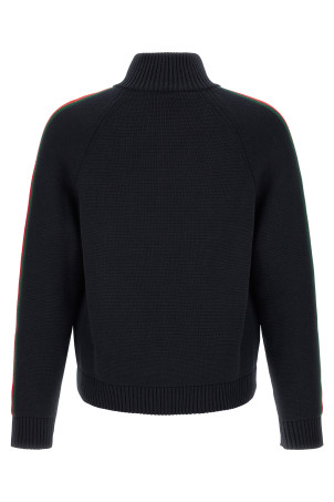 В'язана куртка Gucci Web Ribbon, синя 851725XKFBD4795