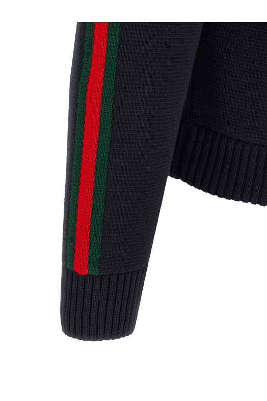 Вязаная куртка Gucci Web Ribbon, синего цвета 851725XKFBD4795