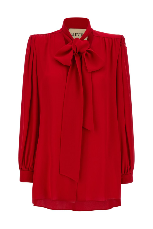 Valentino Garavani silk shirt with bow Red