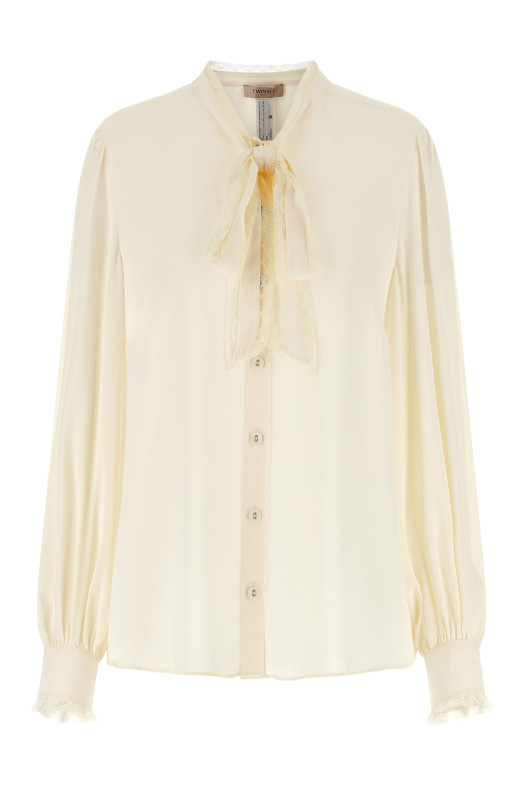 Lace insert shirt White