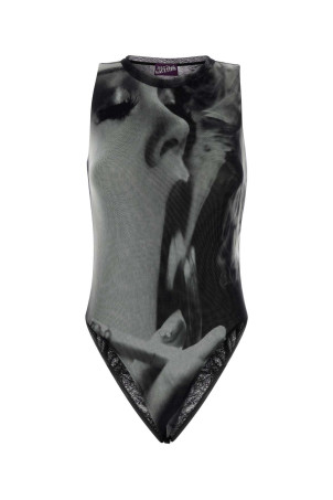 Printed tulle bodysuit Blue JEAN PAUL GAULTIER (2604WTO560M031P000)