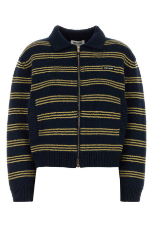 Embroidered wool blend cardigan Blue MIU MIU (MMF04ASOOO6300)