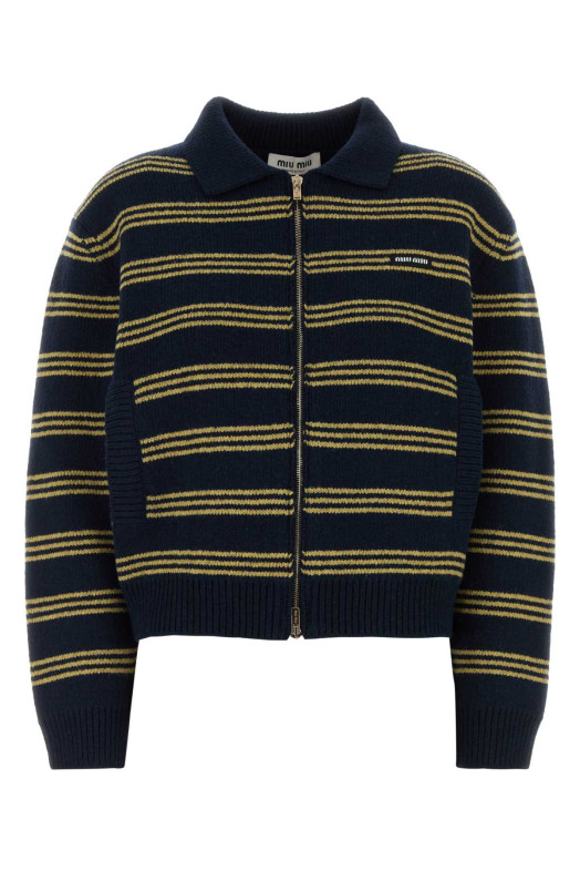 Embroidered wool blend cardigan Blue MIU MIU (MMF04ASOOO6300)