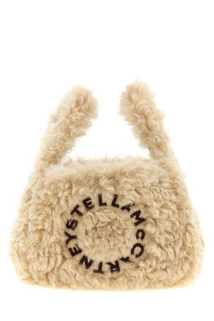 Shearling logo shoulder bag Beige