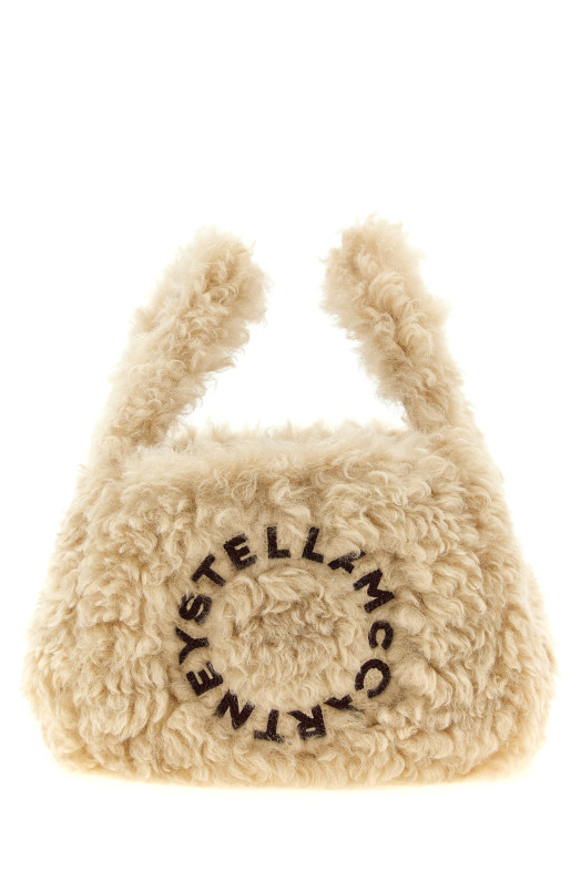 Shearling logo shoulder bag Beige