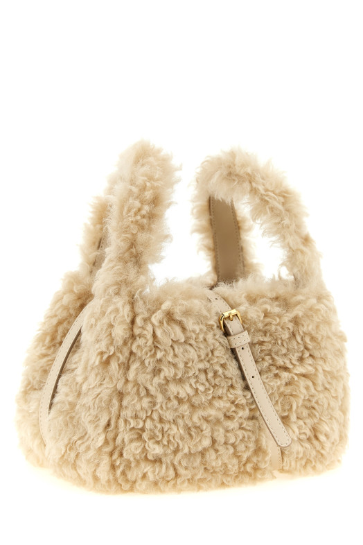 Shearling logo shoulder bag Beige