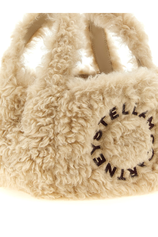 Shearling logo shoulder bag Beige