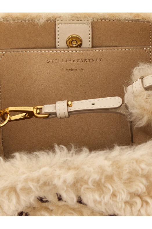 Shearling logo shoulder bag Beige