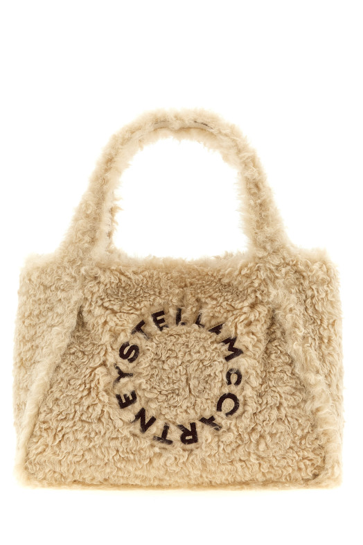 Shearling logo shopping bag Beige