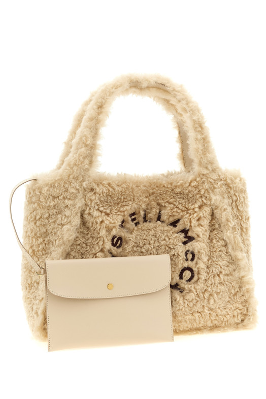 Shearling logo shopping bag Beige