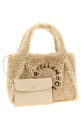 Shearling logo shopping bag Beige