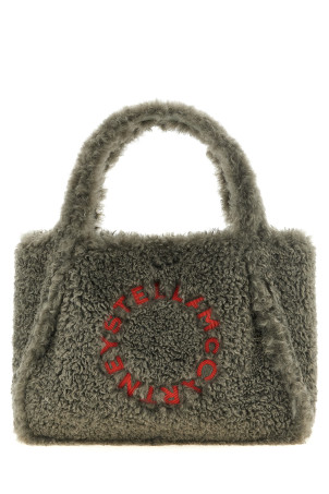 Shearling logo shopping bag Gray