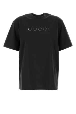 Бавовняна футболка оверсайз кольору «вугілля» від GUCCI (A0097MXJH3Z)