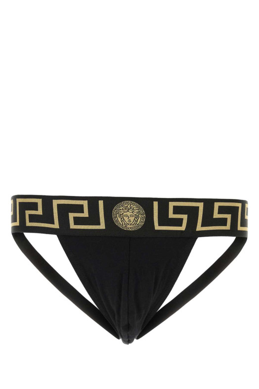 Черные стрейчевые хлопковые трусики VERSACE (AUU010171A10011)