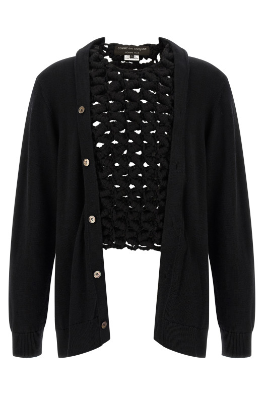 Woven insert cardigan Black