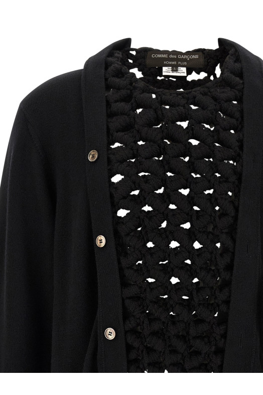 Woven insert cardigan Black